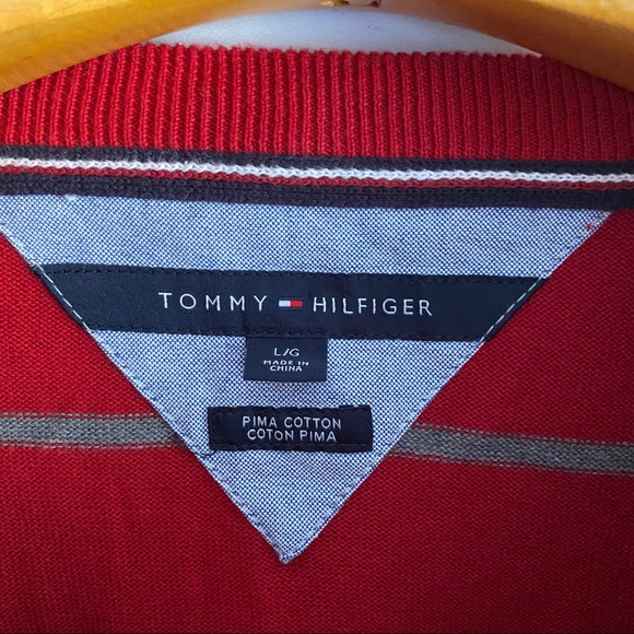 Tommy Hilfiger Red & Navy Classic Striped Sweater LARGE - Picture 3 of 6